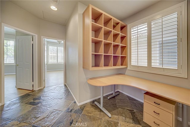 43922 Carentan Dr, Temecula, CA 92592 - unfurnished office with stone tile floors and built in study area