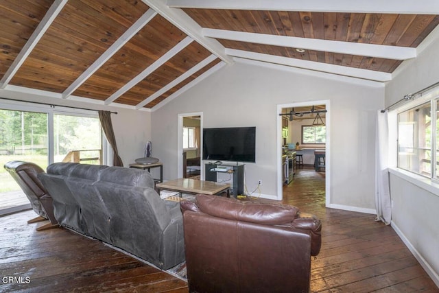 14480 Docker Hill Rd, Comptche, CA 95427 - living area with dark wood finished floors, wooden ceiling, and baseboards