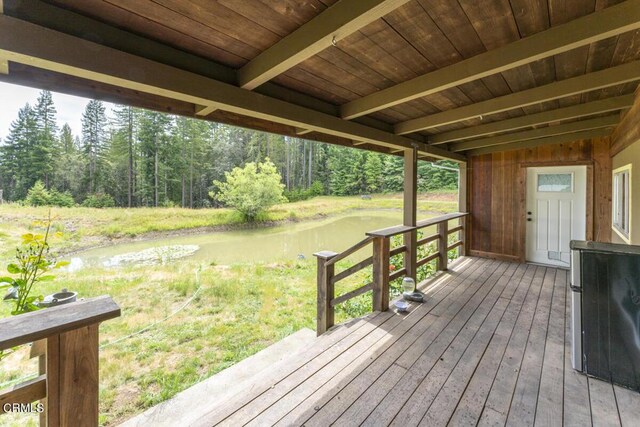14480 Docker Hill Rd, Comptche, CA 95427 - wooden deck with a water view and a view of trees