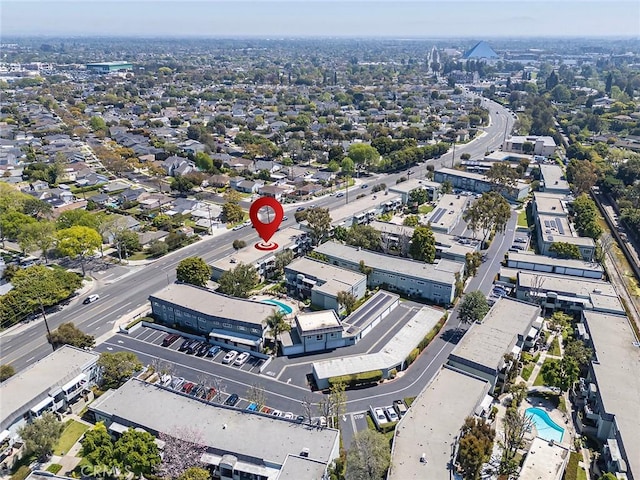 aerial overview of property's location featuring a pool area