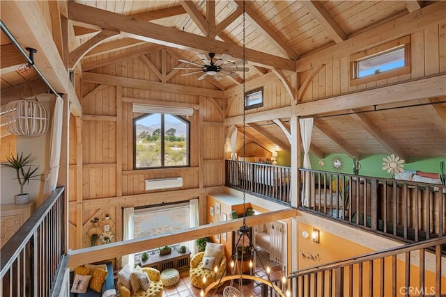 51609 Oregon Trl, Morongo Valley, CA 92256 - interior space with wood ceiling, beamed ceiling, and wood walls