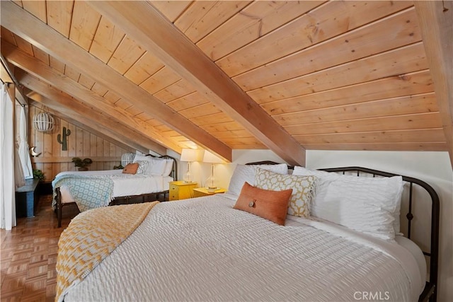51609 Oregon Trl, Morongo Valley, CA 92256 - bedroom featuring wood ceiling and wood walls