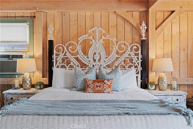 51609 Oregon Trl, Morongo Valley, CA 92256 - bedroom with wood walls and cooling unit