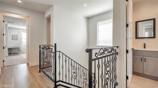 2030 Brentwood Pl, Claremont, CA 91711 - corridor featuring an upstairs landing, recessed lighting, and light wood-style floors