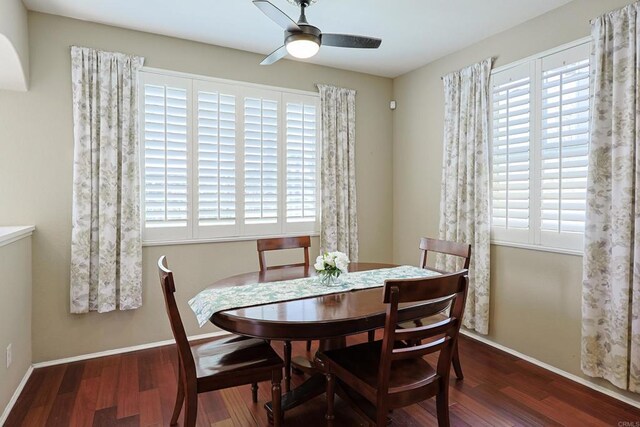 1825 Via Capri St, Chula Vista, CA 91913 - dining area featuring wood finished floors, a ceiling fan, and baseboards