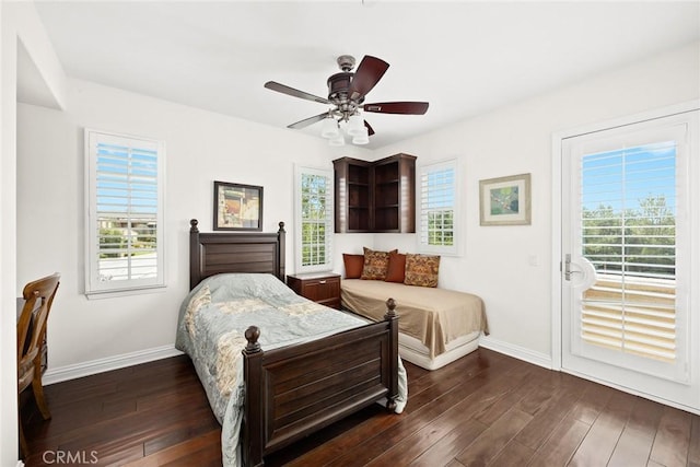 4448 St Cloud, Claremont, CA 91711 - bedroom with access to outside, baseboards, multiple windows, and dark wood finished floors
