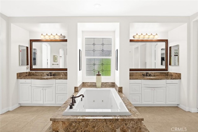 4448 St Cloud, Claremont, CA 91711 - full bathroom featuring two vanities, a jetted tub, and tile patterned floors