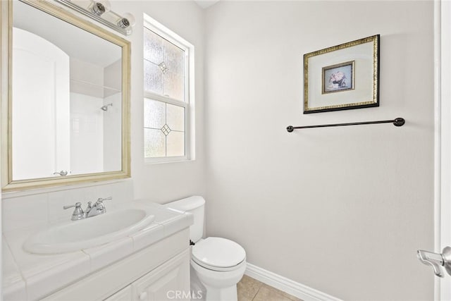 4448 St Cloud, Claremont, CA 91711 - bathroom with toilet, vanity, tile patterned floors, a shower, and baseboards