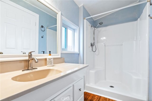 171 Brook St, San Luis Obispo, CA 93401 - full bath featuring vanity, a shower, and wood finished floors