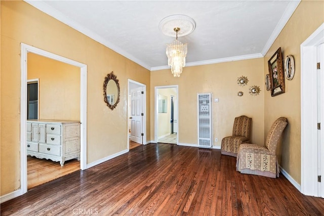 171 Brook St, San Luis Obispo, CA 93401 - unfurnished room with wood finished floors, a chandelier, ornamental molding, and a heating unit