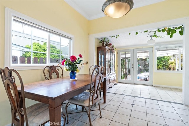 171 Brook St, San Luis Obispo, CA 93401 - dining space with french doors, healthy amount of natural light, light tile patterned floors, and ornamental molding