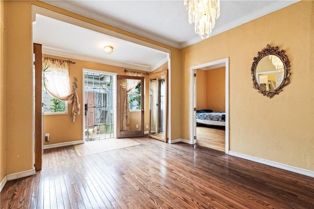 171 Brook St, San Luis Obispo, CA 93401 - foyer entrance with a chandelier, hardwood / wood-style floors, and ornamental molding