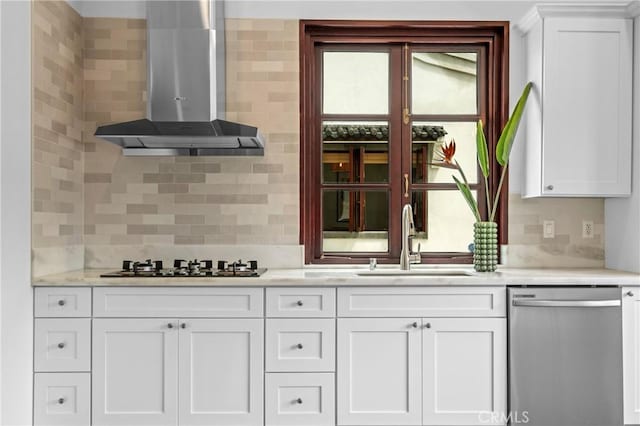 11 Deodar Ln, Bradbury, CA 91008 - kitchen featuring stainless steel dishwasher, wall chimney exhaust hood, a sink, and decorative backsplash