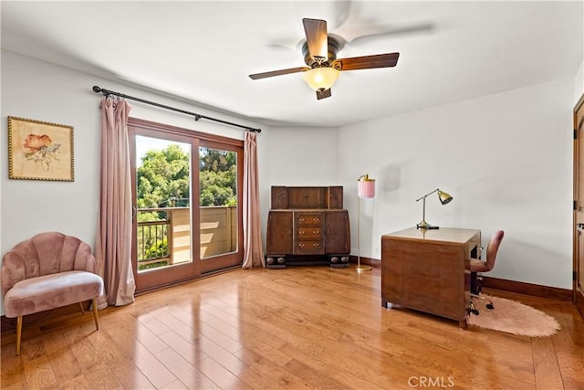 4117 Vanetta Pl, Studio City, CA 91604 - office area featuring wood-type flooring, a ceiling fan, and baseboards