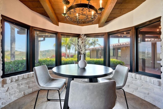 3149 Old Post Rd, Fallbrook, CA 92028 - sunroom with wood ceiling with exposed beams and tile patterned floors