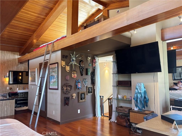 5327 Marina Pacifica Dr N Unit Key19, Long Beach, CA 90803 - kitchen featuring wood finished floors, wood ceiling, and tasteful backsplash