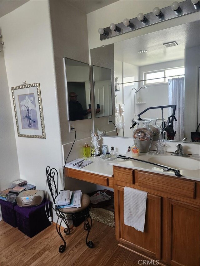 bathroom featuring wood finished floors and vanity
