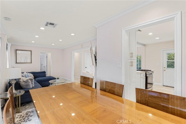 19119 Lemay St, Reseda, CA 91335 - dining room featuring ornamental molding, baseboards, recessed lighting, and light tile patterned floors