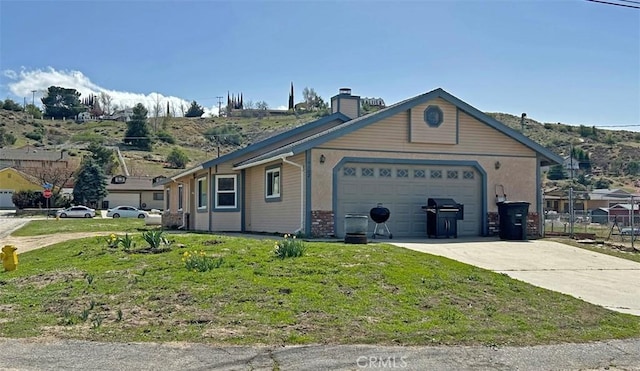 14402 Boxtree St, Lake Hughes, CA 93532 - ranch-style home featuring an attached garage, concrete driveway, and a chimney