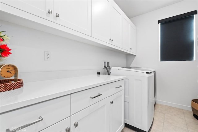 27120 Purple Sage Ct, Valencia, CA 91381 - laundry room featuring cabinet space, independent washer and dryer, baseboards, and light tile patterned floors