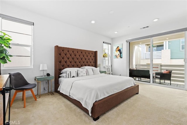 27120 Purple Sage Ct, Valencia, CA 91381 - bedroom with light colored carpet, access to outside, and recessed lighting