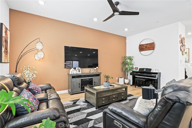 27120 Purple Sage Ct, Valencia, CA 91381 - living room featuring a ceiling fan, light wood-type flooring, and recessed lighting