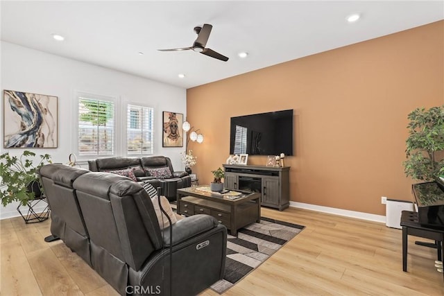 27120 Purple Sage Ct, Valencia, CA 91381 - living area with light wood-style floors, a ceiling fan, baseboards, and recessed lighting