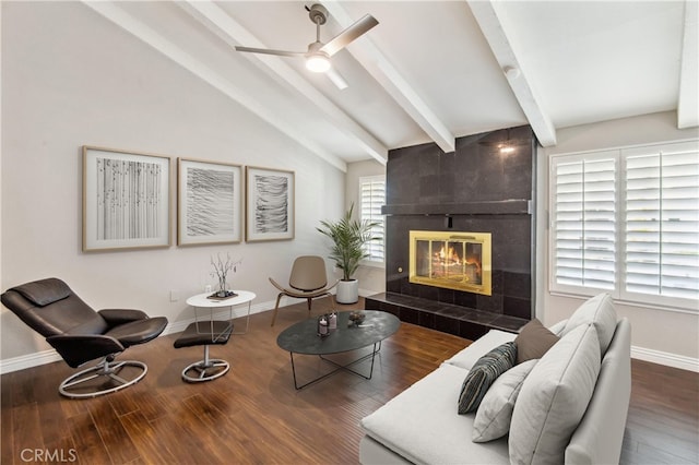 2819 Steeplechase Ln, Diamond Bar, CA 91765 - living area featuring wood finished floors, a tiled fireplace, and ceiling fan