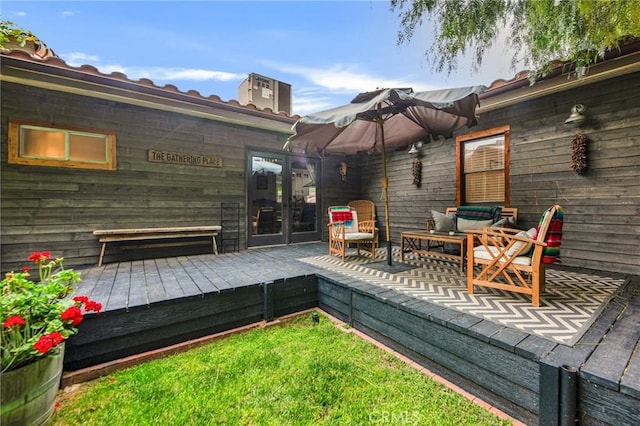 22658 Arriba Dr, Saugus, CA 91350 - view of patio with a wooden deck and french doors