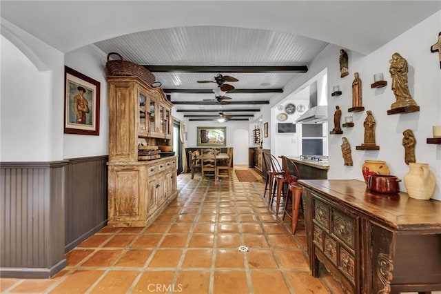 22658 Arriba Dr, Saugus, CA 91350 - hall with beamed ceiling and arched walkways