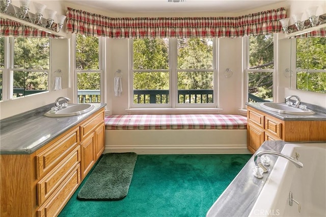 109 S Fairway Dr, Lake Arrowhead, CA 92352 - full bathroom featuring vanity, plenty of natural light, a tub to relax in, and baseboards
