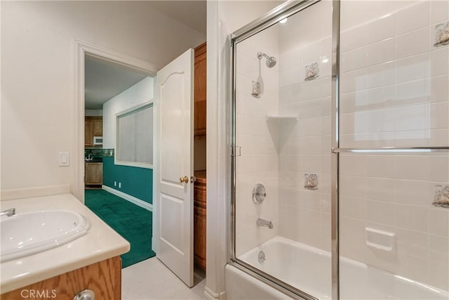 109 S Fairway Dr, Lake Arrowhead, CA 92352 - bathroom with bath / shower combo with glass door and vanity