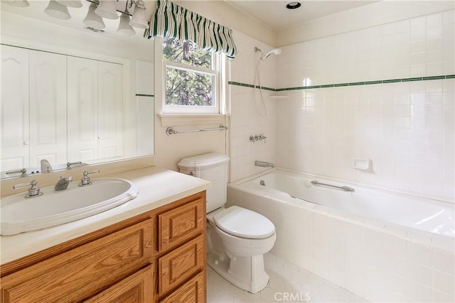 109 S Fairway Dr, Lake Arrowhead, CA 92352 - full bath featuring toilet, tiled shower / bath combo, vanity, and tile patterned floors