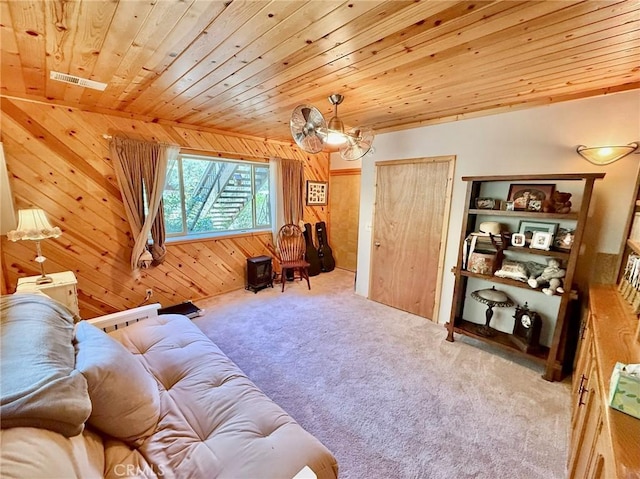 1900 Teton Way, Pine Mountain Club, CA 93222 - carpeted living room with wood walls, wooden ceiling, and a chandelier