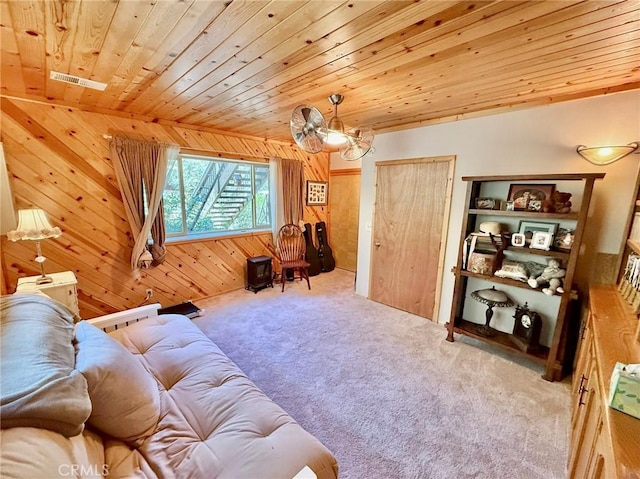 1900 Teton Way, Pine Mountain Club, CA 93222 - carpeted living room with wooden walls, wood ceiling, and a chandelier