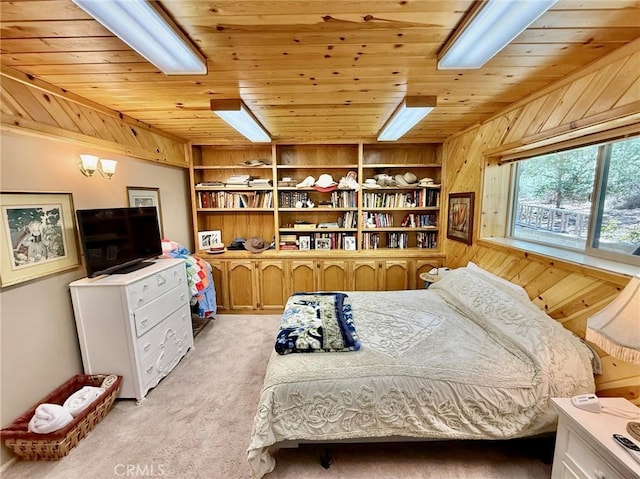 1900 Teton Way, Pine Mountain Club, CA 93222 - bedroom with wooden ceiling, light carpet, and wood walls