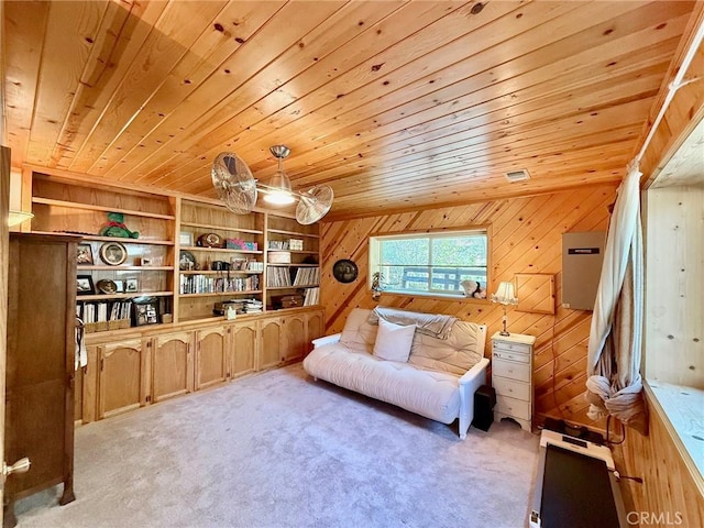 1900 Teton Way, Pine Mountain Club, CA 93222 - sitting room with wood ceiling, wood walls, and light carpet