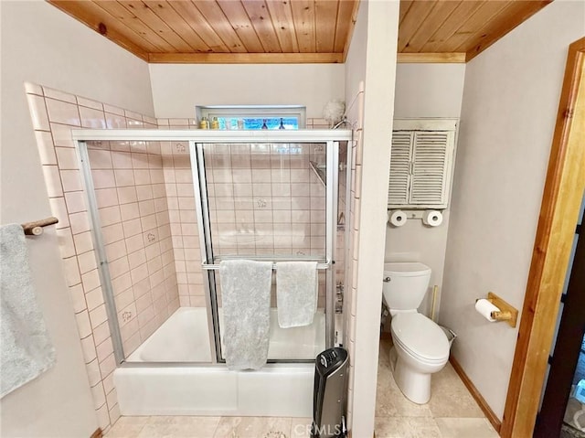 1900 Teton Way, Pine Mountain Club, CA 93222 - bathroom with crown molding, wood ceiling, toilet, tiled shower, and tile patterned floors