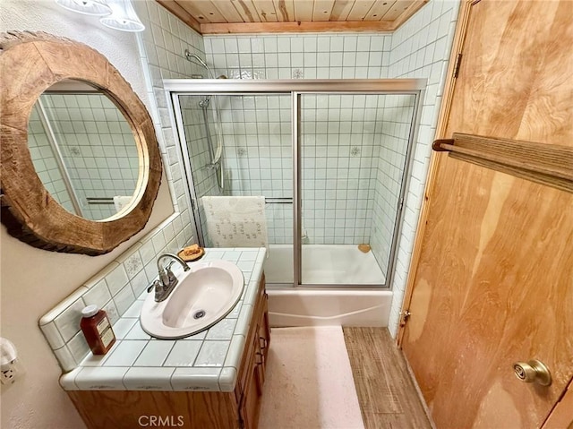 1900 Teton Way, Pine Mountain Club, CA 93222 - full bathroom featuring vanity, enclosed tub / shower combo, and wooden ceiling