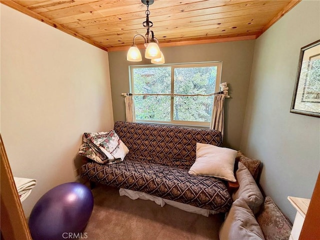 1900 Teton Way, Pine Mountain Club, CA 93222 - sitting room featuring crown molding, carpet flooring, and wood ceiling