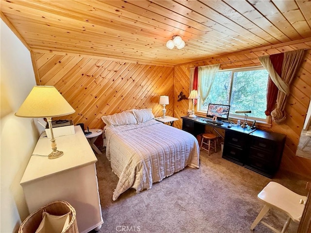 1900 Teton Way, Pine Mountain Club, CA 93222 - carpeted bedroom featuring wood ceiling, wooden walls, and a desk