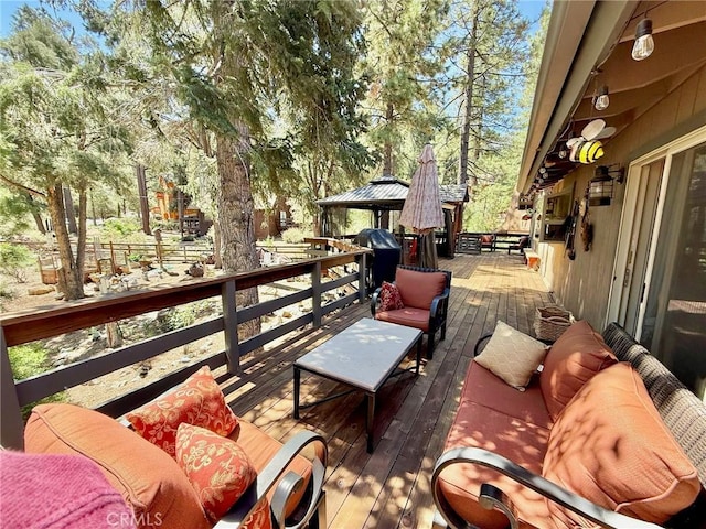 1900 Teton Way, Pine Mountain Club, CA 93222 - wooden deck with a gazebo, outdoor lounge area, and area for grilling