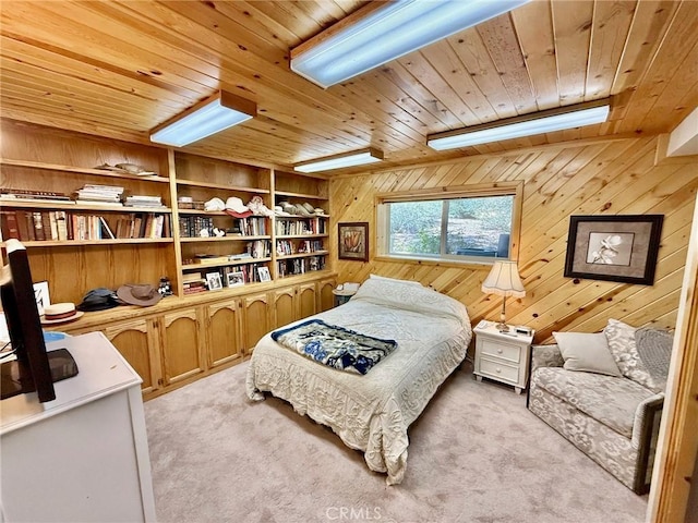 1900 Teton Way, Pine Mountain Club, CA 93222 - bedroom featuring wooden ceiling, wood walls, and light colored carpet