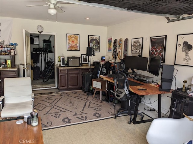 527 S Orchard Dr, Burbank, CA 91506 - office area featuring ceiling fan and light carpet