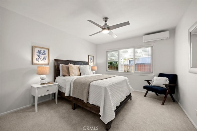 196 Coral View St, Monterey Park, CA 91755 - bedroom featuring a wall unit AC, light colored carpet, baseboards, and a ceiling fan