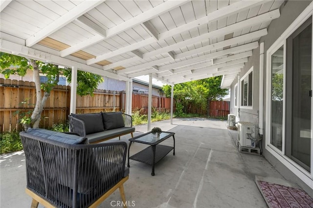 196 Coral View St, Monterey Park, CA 91755 - view of patio with outdoor lounge area, a fenced backyard, and ac unit