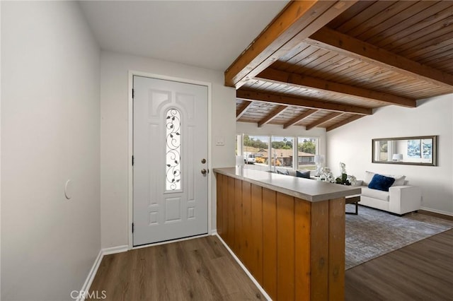 196 Coral View St, Monterey Park, CA 91755 - foyer entrance featuring dark wood-type flooring, wooden ceiling, and baseboards