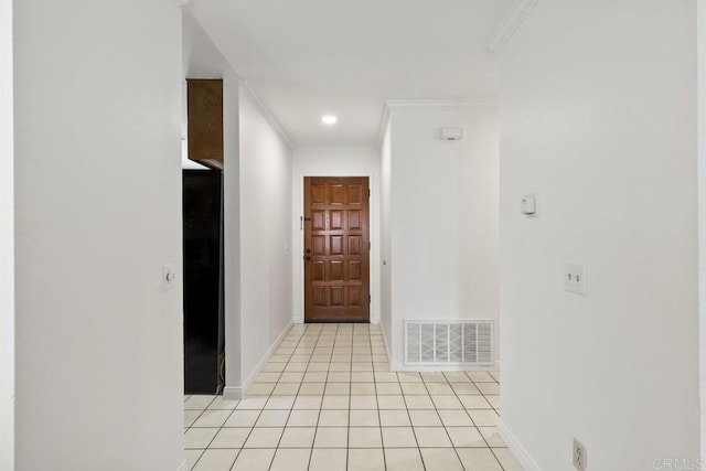 9501 High Park Ln, San Diego, CA 92129 - corridor with ornamental molding, light tile patterned flooring, and recessed lighting