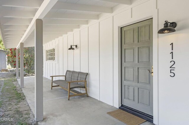 entrance to property with board and batten siding