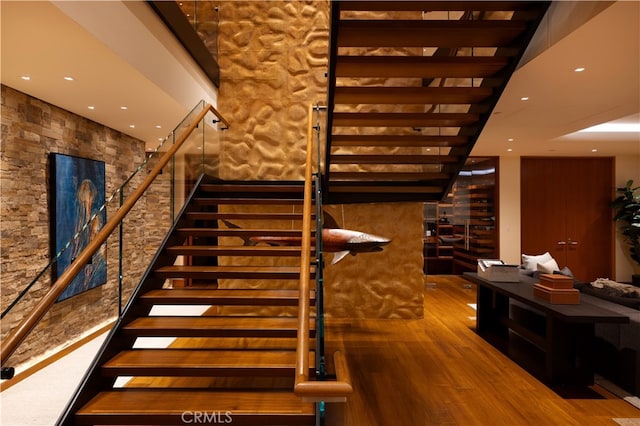 2526 Riviera Dr, Laguna Beach, CA 92651 - stairway featuring wood finished floors and recessed lighting